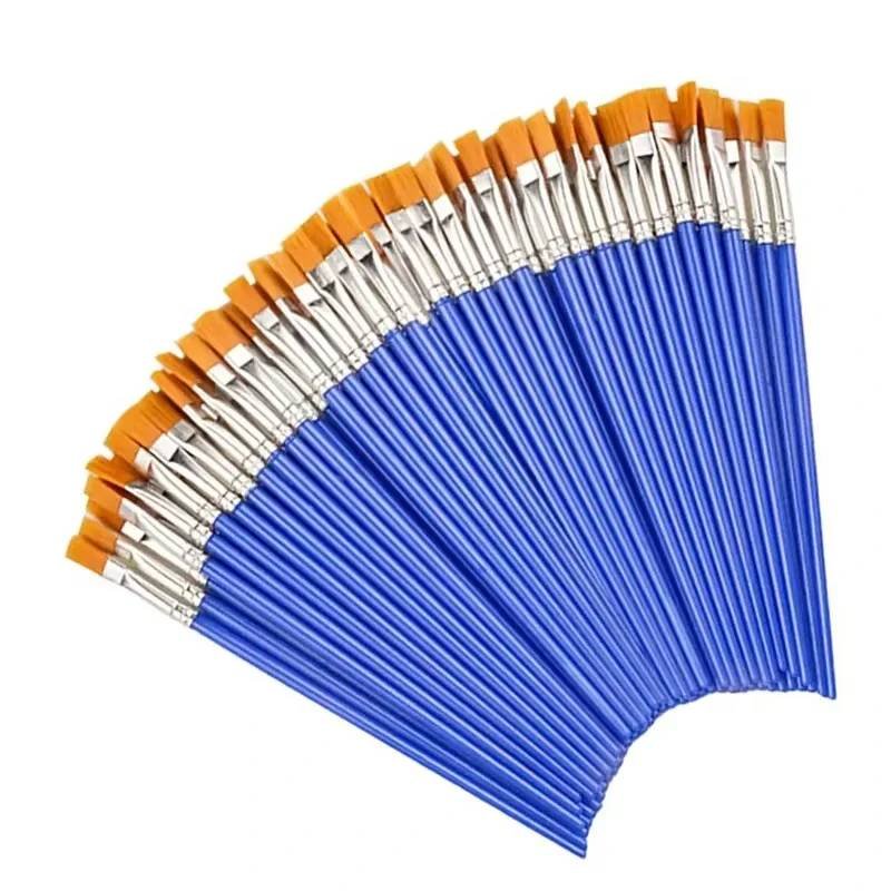 50Pcs Painting Brushes Set Art Round Flat Hair Nylon Hair Pa