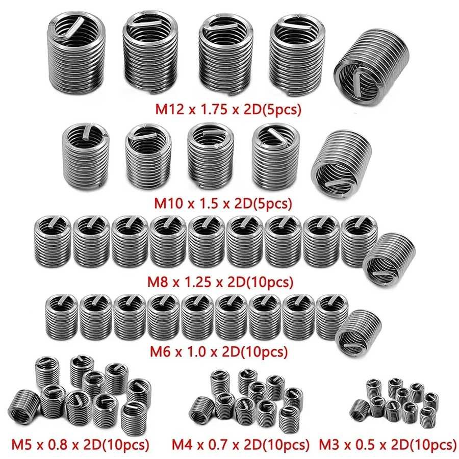60Pcs Wire Thread Insert M3 M4 M5 M6 M8 M10 M12 Fastening Th