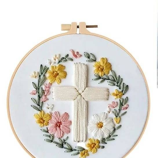 Floral cross embroidery kit